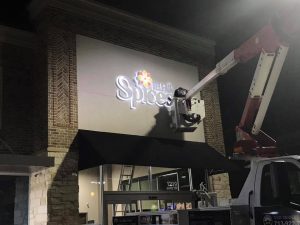 Gibson Lighted Signs illuminated cabinet channel letters outdoor install 300x225